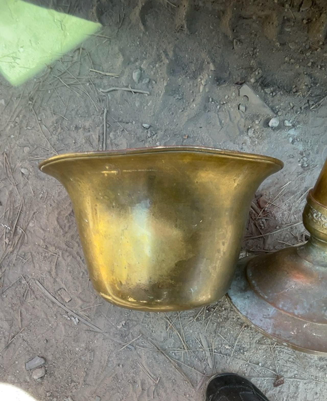Antique Hand-Hammered Brass Bucket Planter with Handle