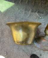 Antique Hand-Hammered Brass Bucket Planter with Handle - Image 1
