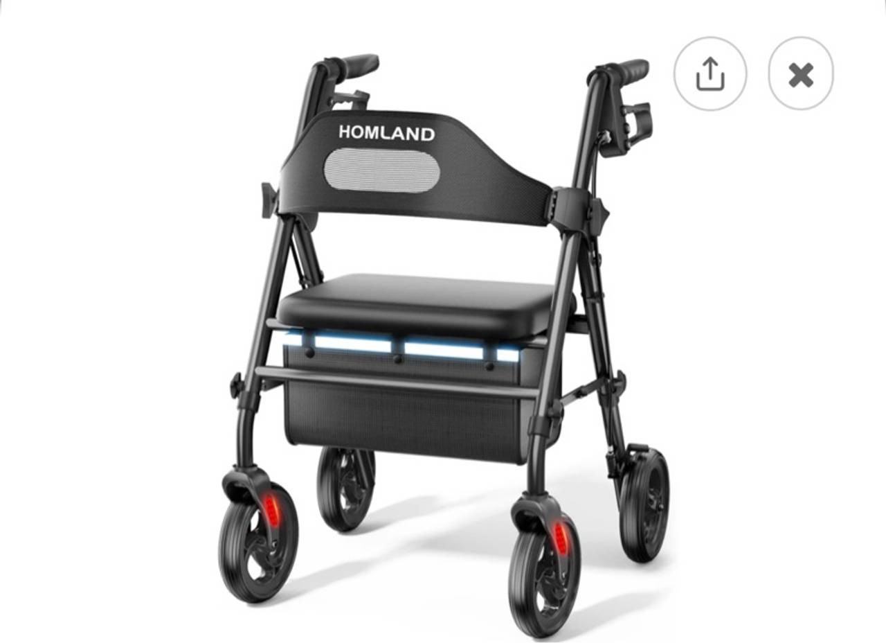 HOMLAND Foldable Rollator Scooter with Seat, 8" Wheels