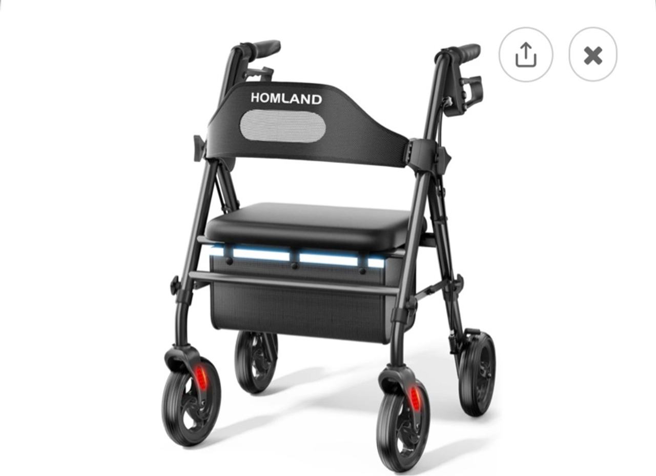 HOMLAND Foldable Rollator Scooter with Seat, 8" Wheels