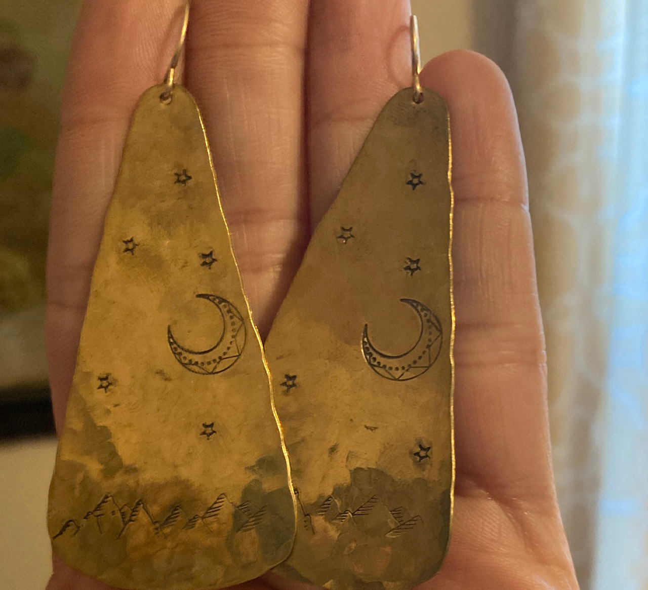 Handmade Brass Celestial Mountain Earrings