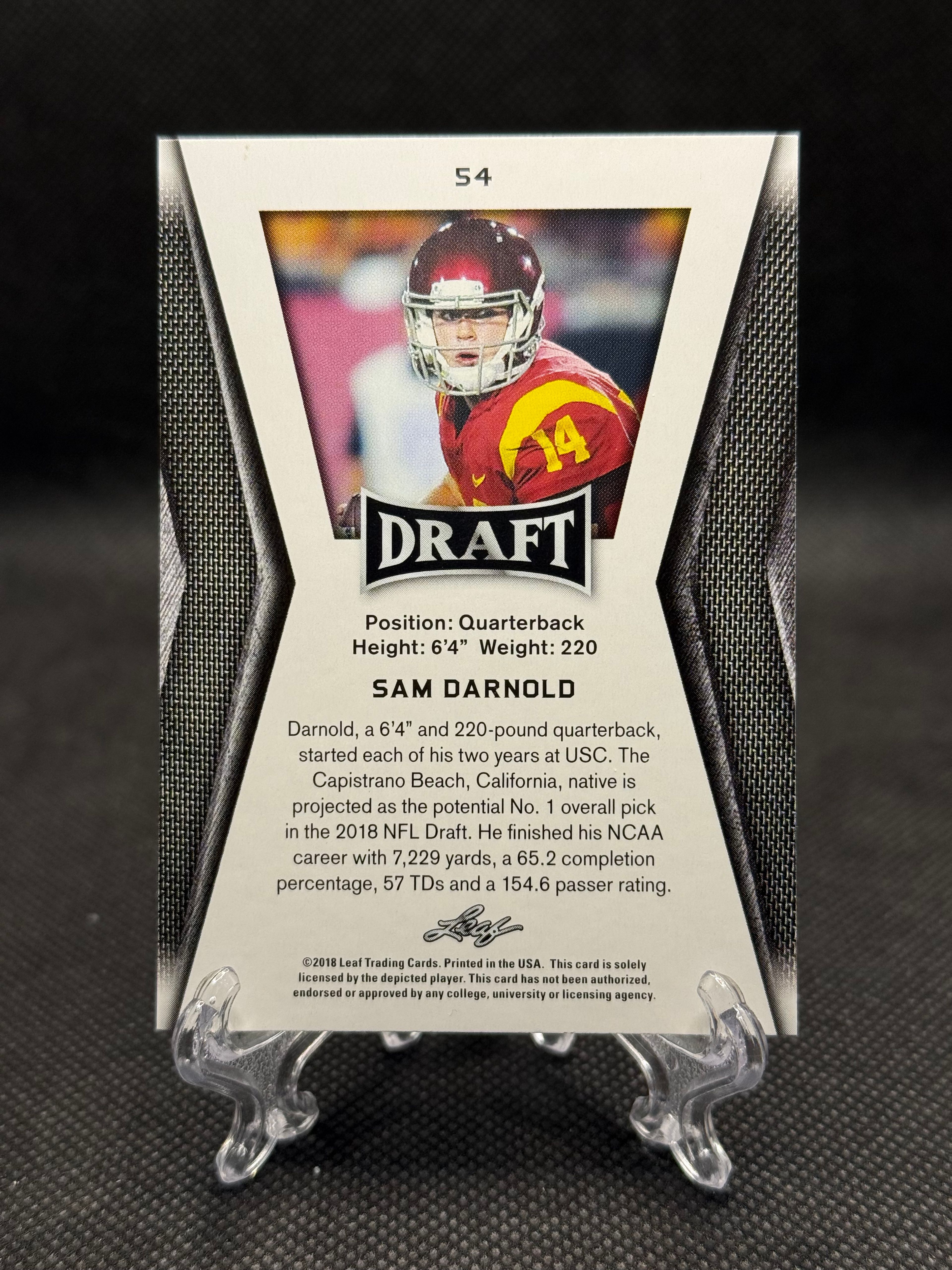 2018 Leaf Draft Sam Darnold #54 Football Card - Image 3