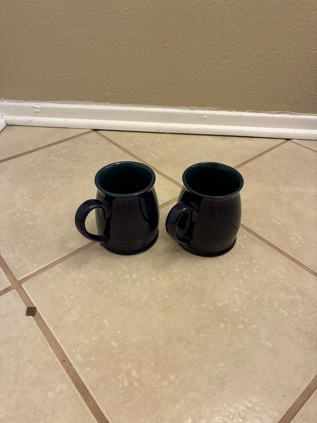 Vntg Gibson Stoneware Mug Blue w/Gray Specks Outer & Green Inner Rustic Camp Mug