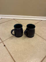 Vntg Gibson Stoneware Mug Blue w/Gray Specks Outer & Green Inner Rustic Camp Mug - Image 1