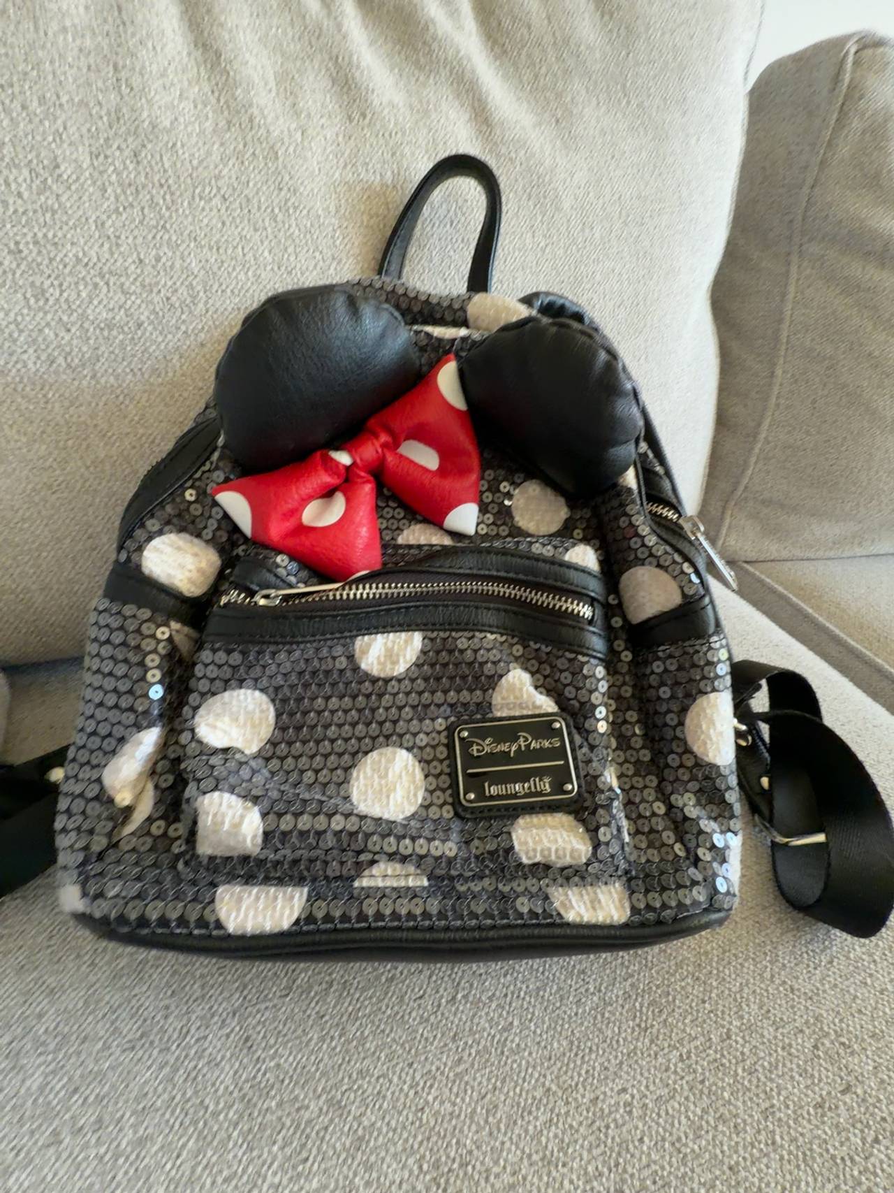 Loungefly Minnie Mouse Sequined Polka Dot Mini Backpack Black & White