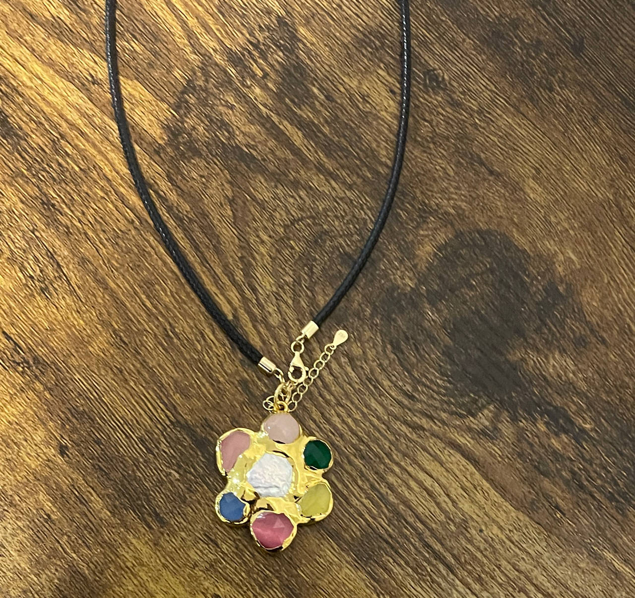 Multi-color Flower Pendant Cord Necklace