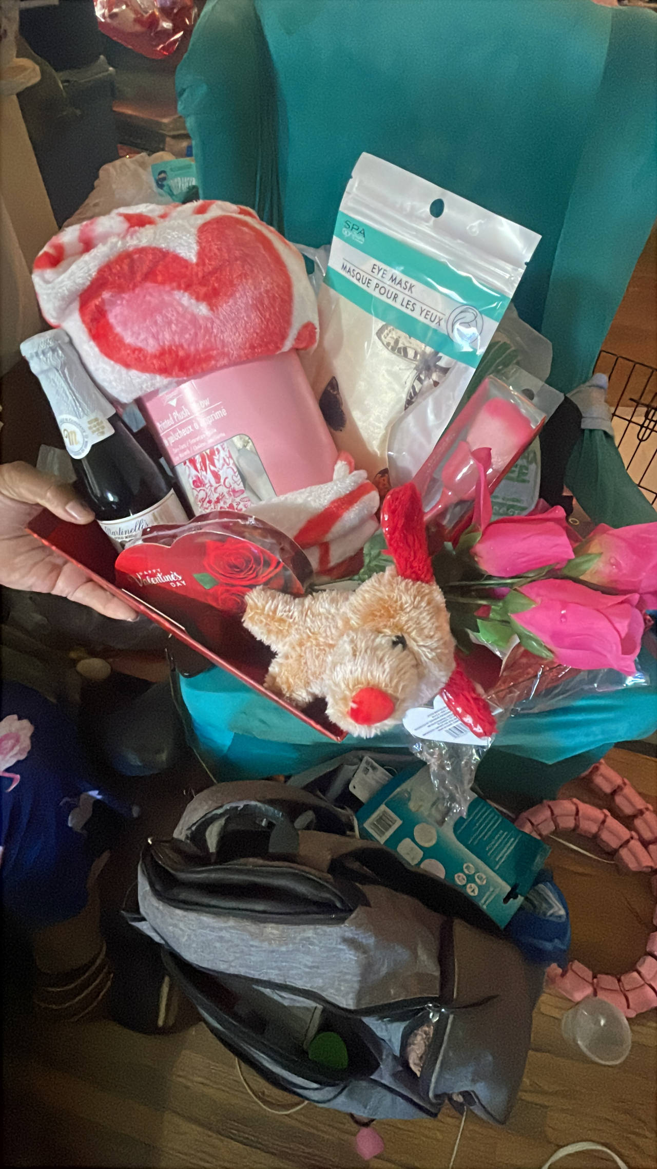 Valentine's Day Gift Basket with Plush, Chocolates, and Spa Items