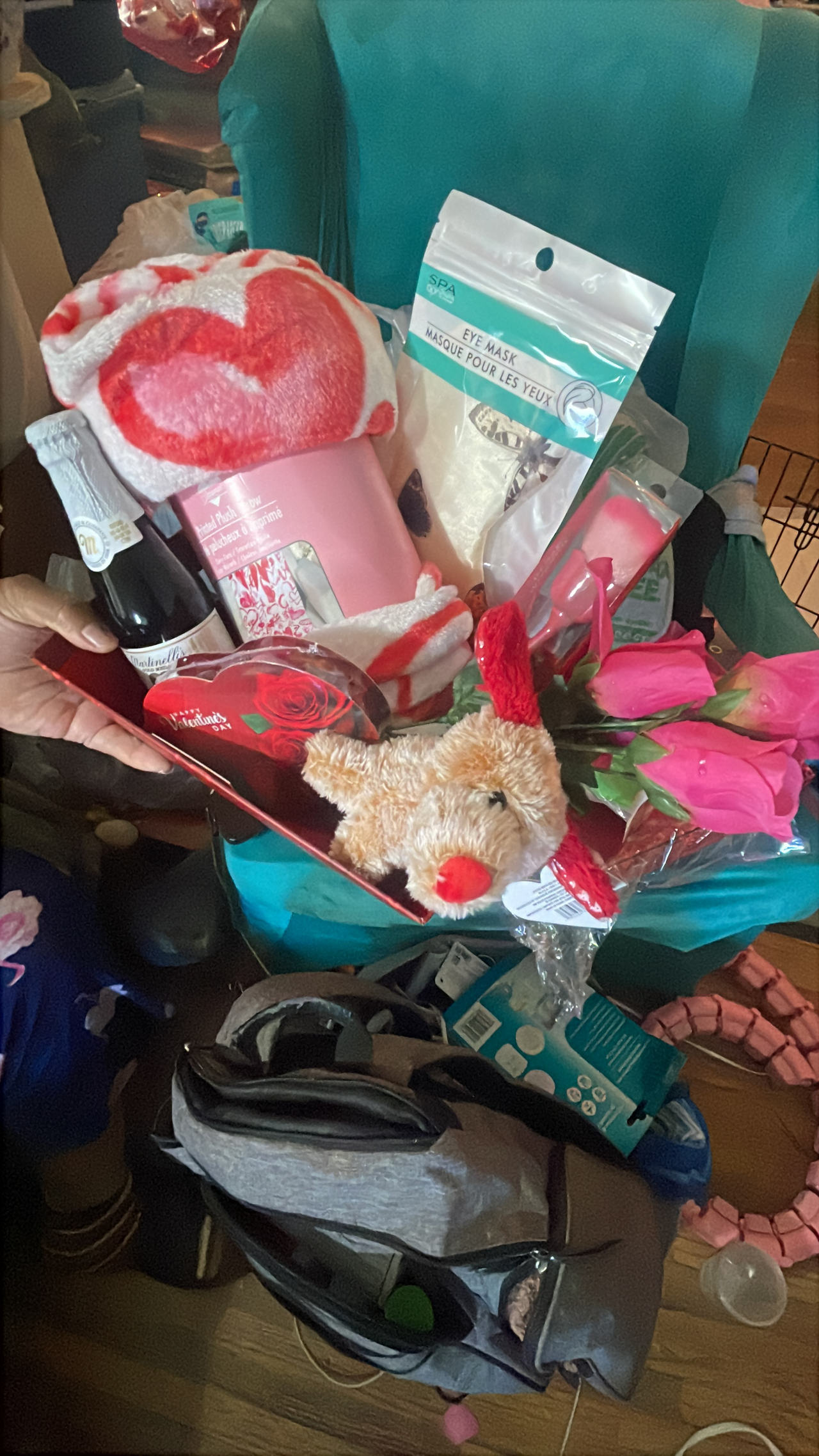 Valentine's Day Gift Basket with Plush, Chocolates, and Spa Items