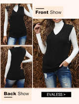 EVALESS Oversized Sweater Vest Women Size Large V Neck Sleeveless Solid Color - Image 2
