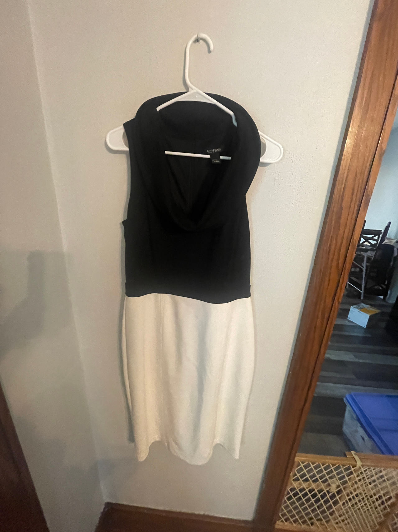 White House Black Market Black and White Dress with Cowl neck 