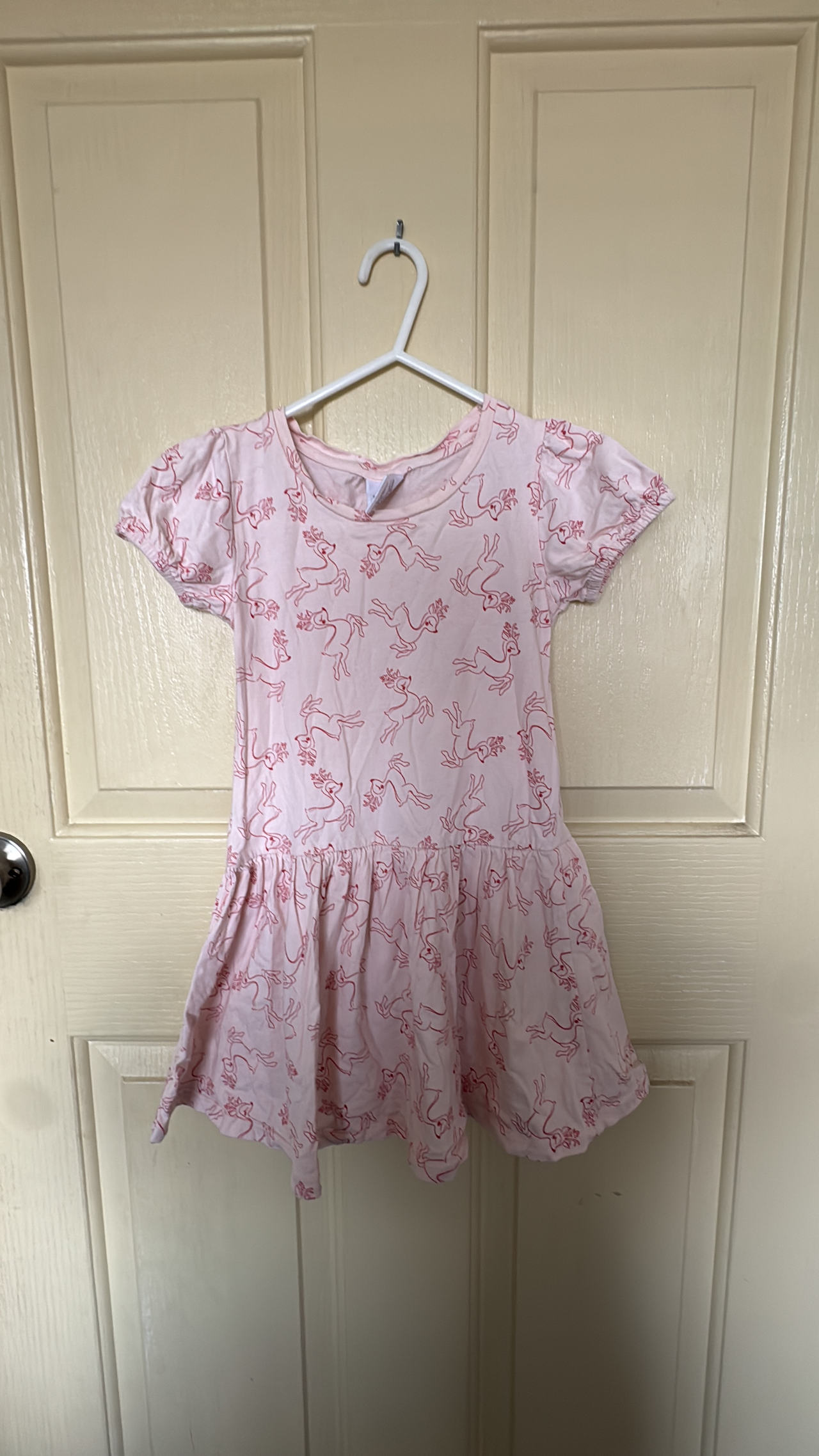 Girls' Pink Deer Print Dress