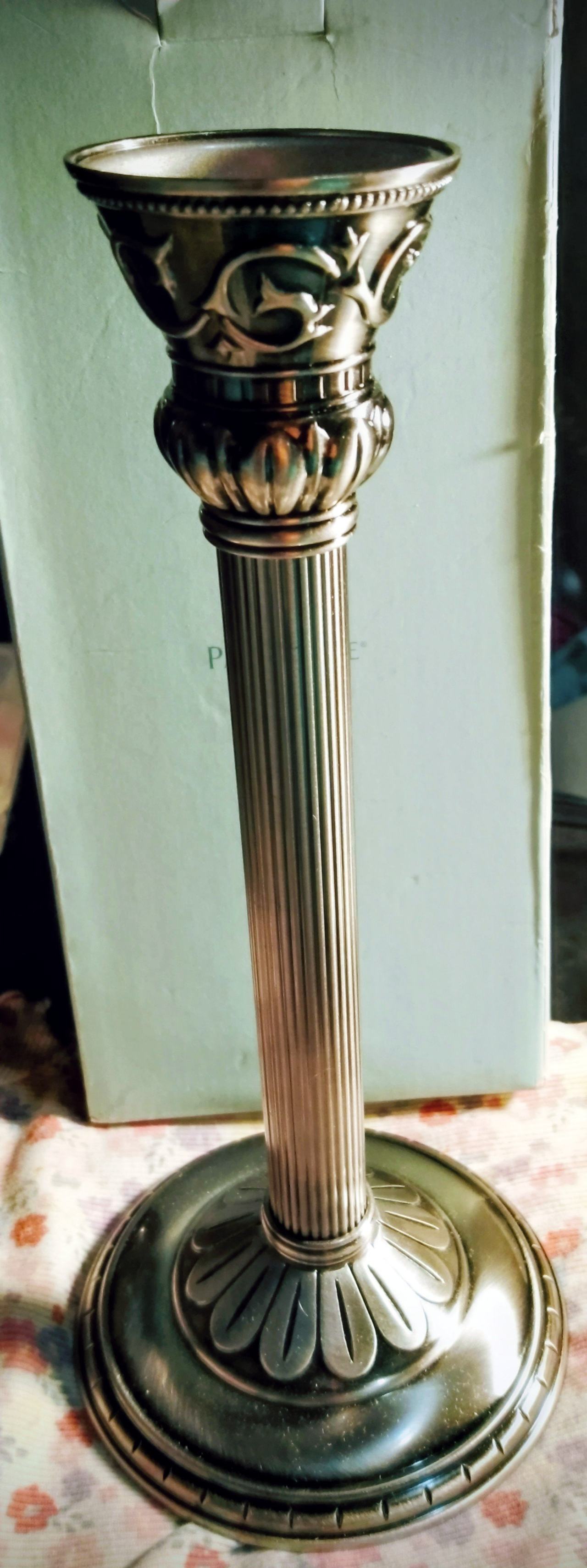 Partylite Silver Tone Fluted Column Candlestick Holder