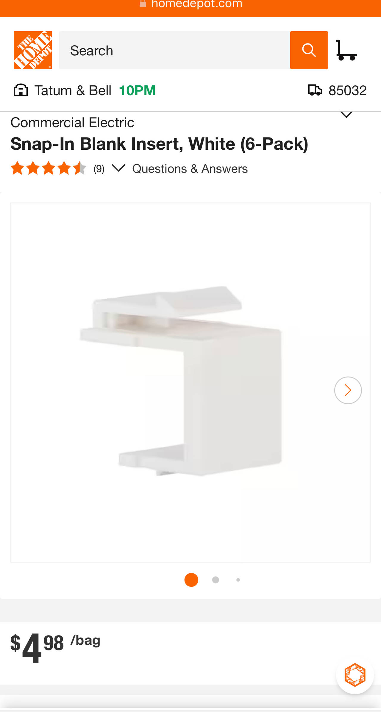 144pc Commercial Electric Snap-In Blank Keystone Inserts - White