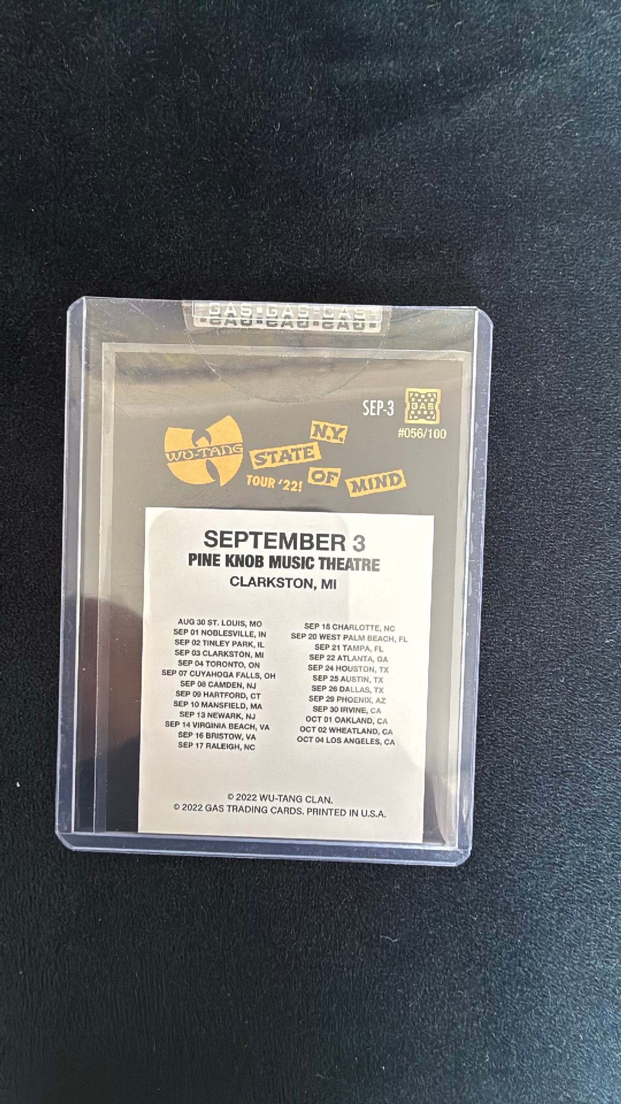 GAS Trading Cards Wu-Tang Clan Pine Knob Music Theatre 2022 Card