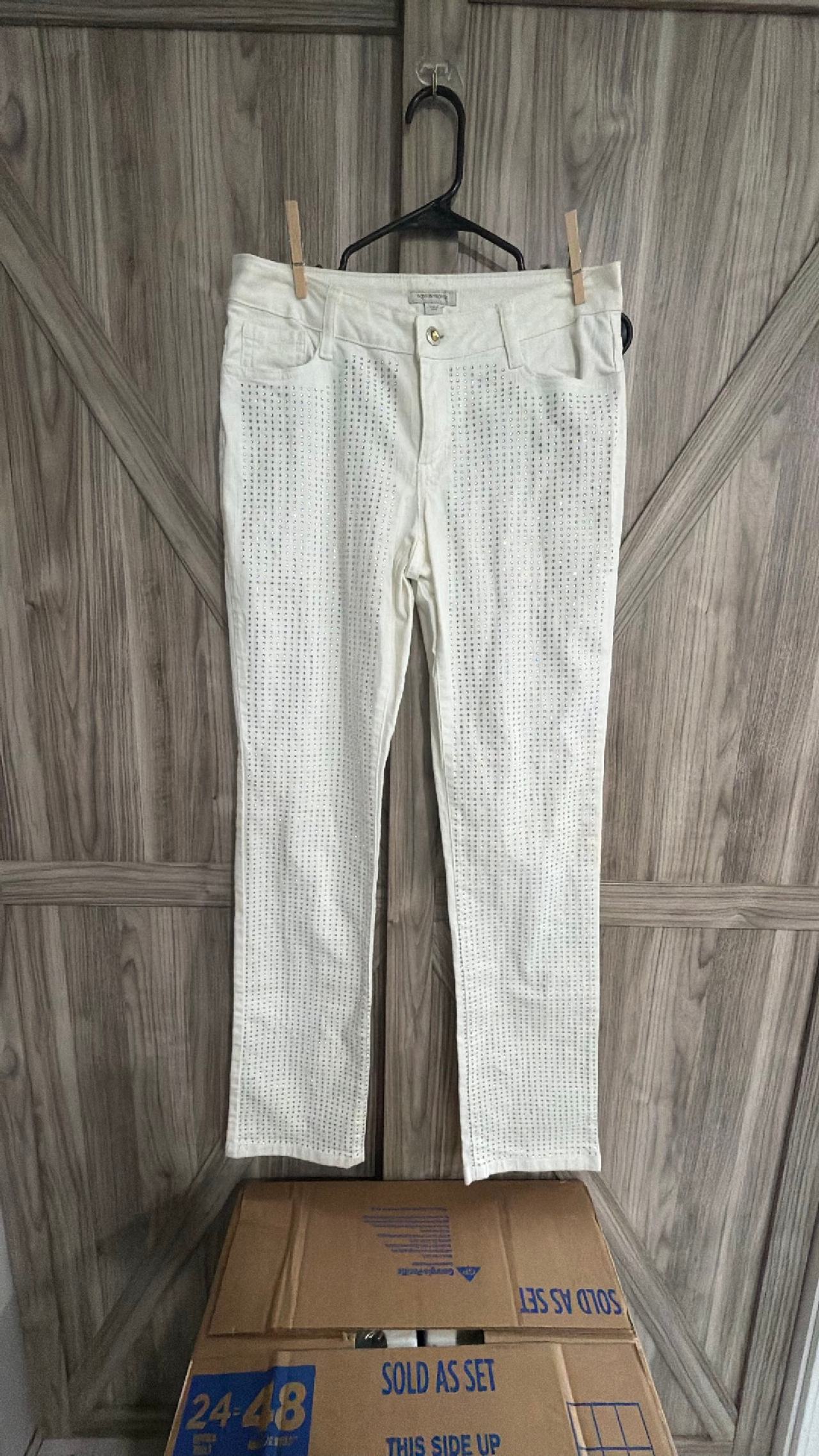 Boston Proper Rhinestone Embellished White Jeans size 8