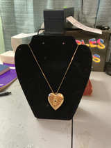 Vintage Gold Tone Heart Locket Necklace with Filigree and Stone is missing - Image 1