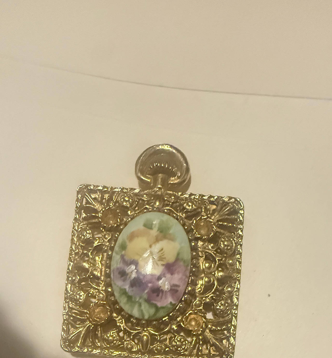Vintage Gold Tone Filigree Pansy Pendant