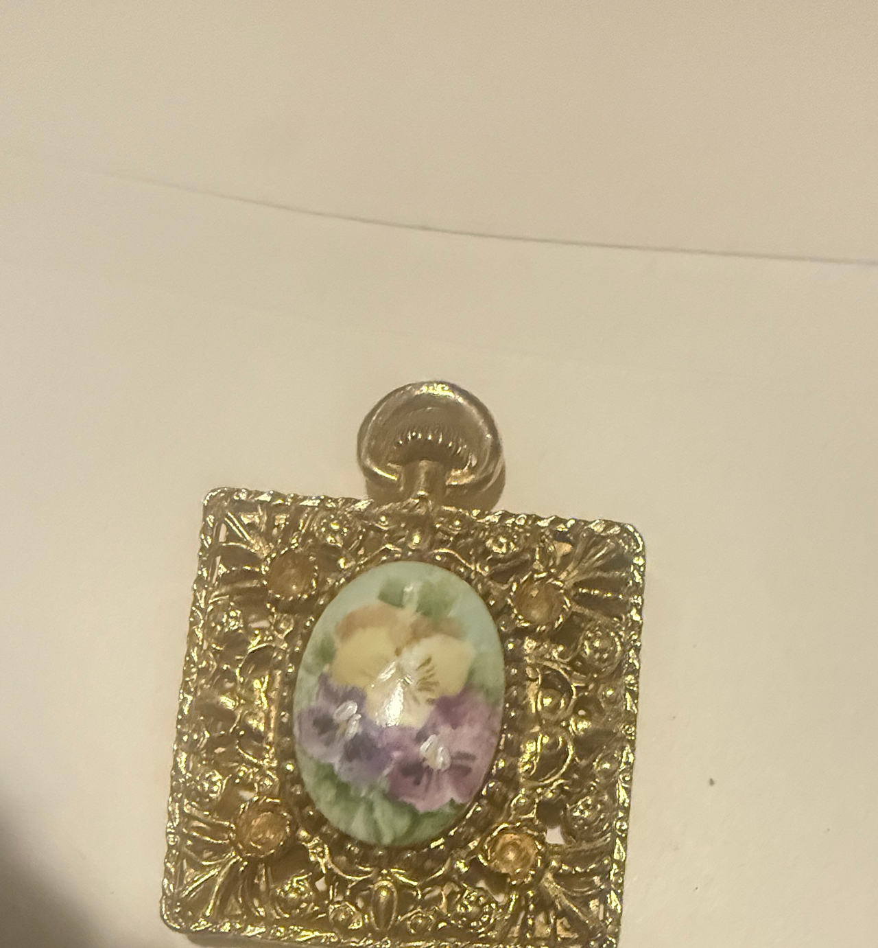 Vintage Gold Tone Filigree Pansy Pendant
