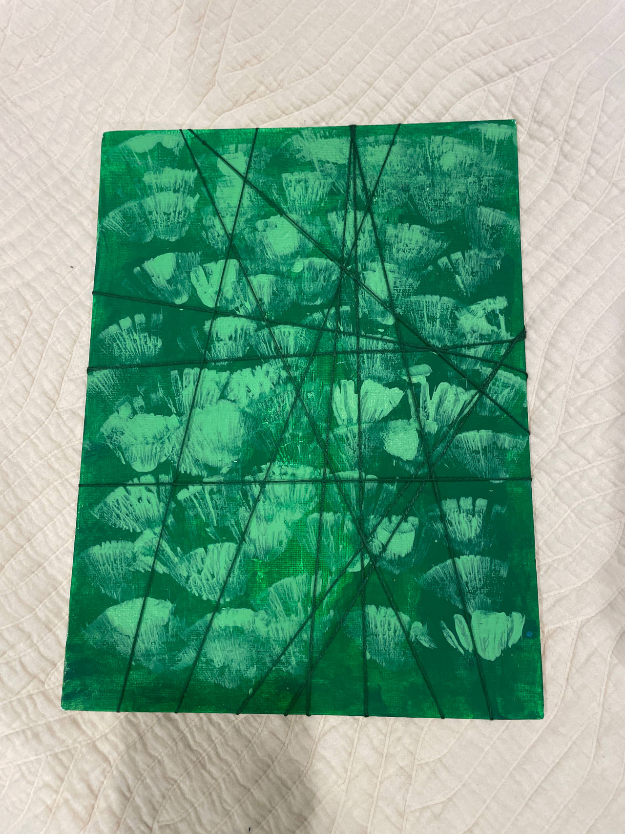 Original Abstract Green Mixed Media String Art Canvas