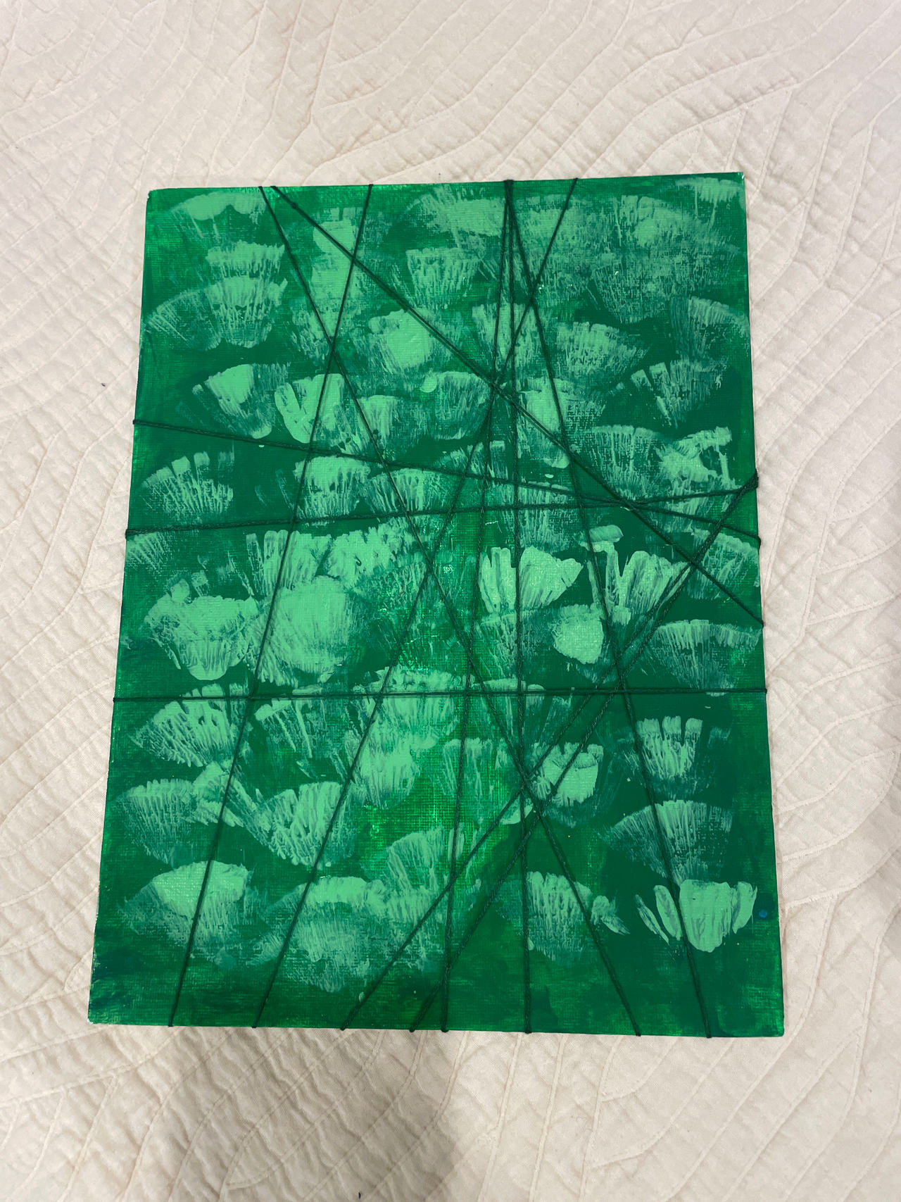 Original Abstract Green Mixed Media String Art Canvas