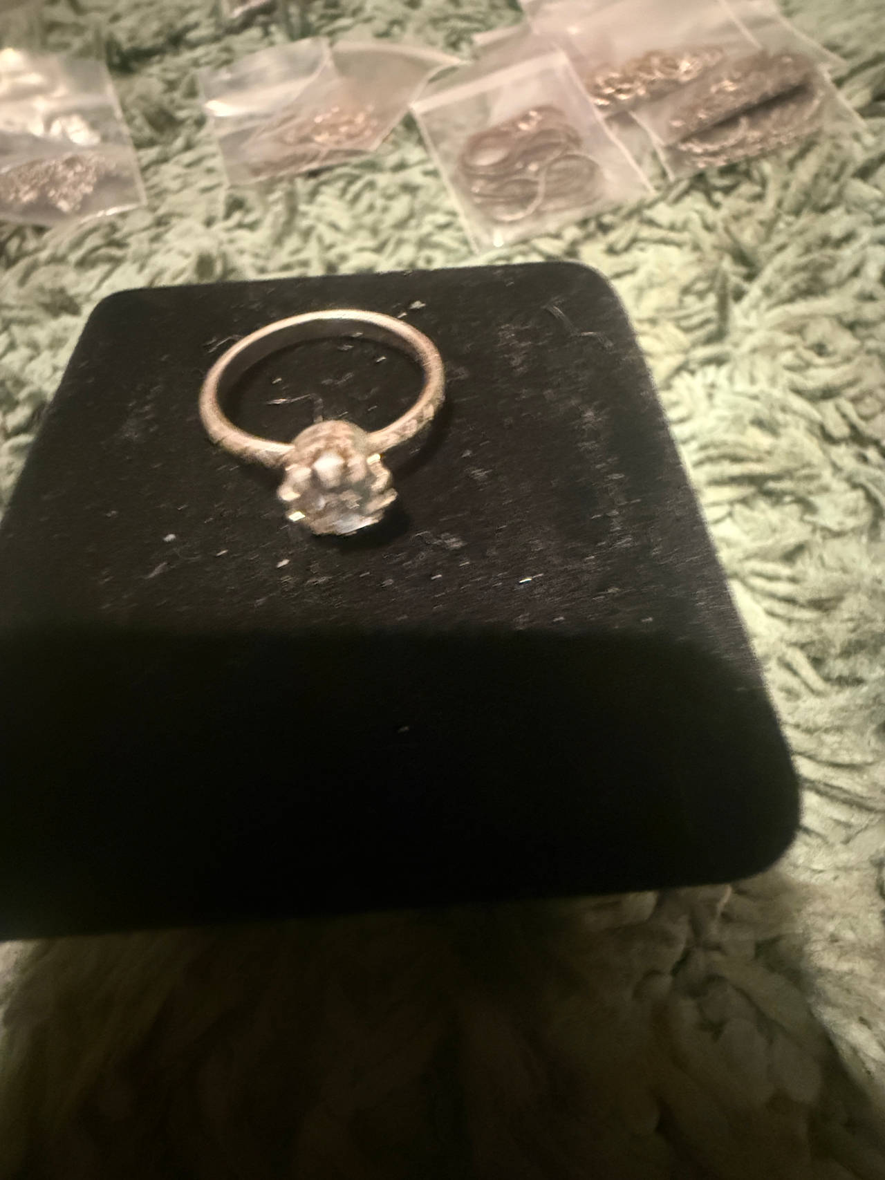 Silver Tone Crown Setting Solitaire Ring