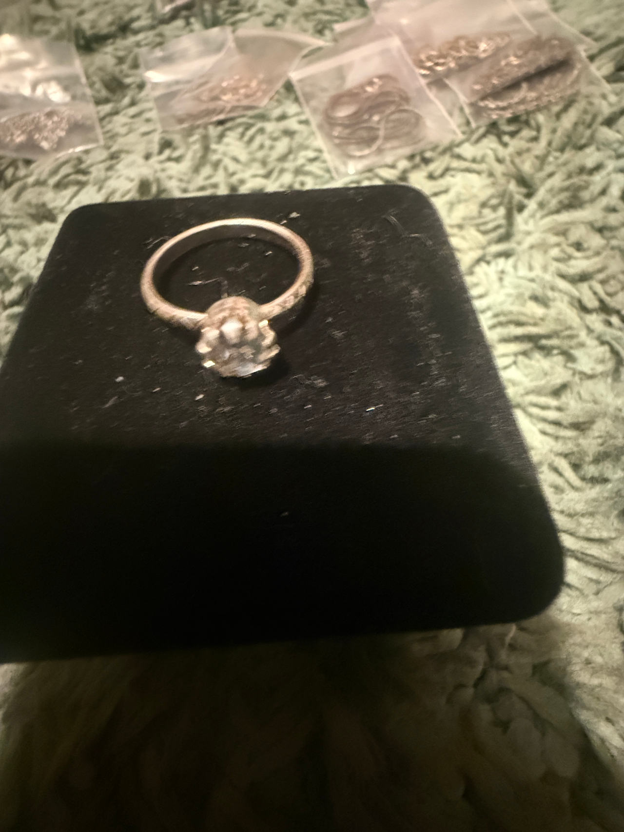 Silver Tone Crown Setting Solitaire Ring