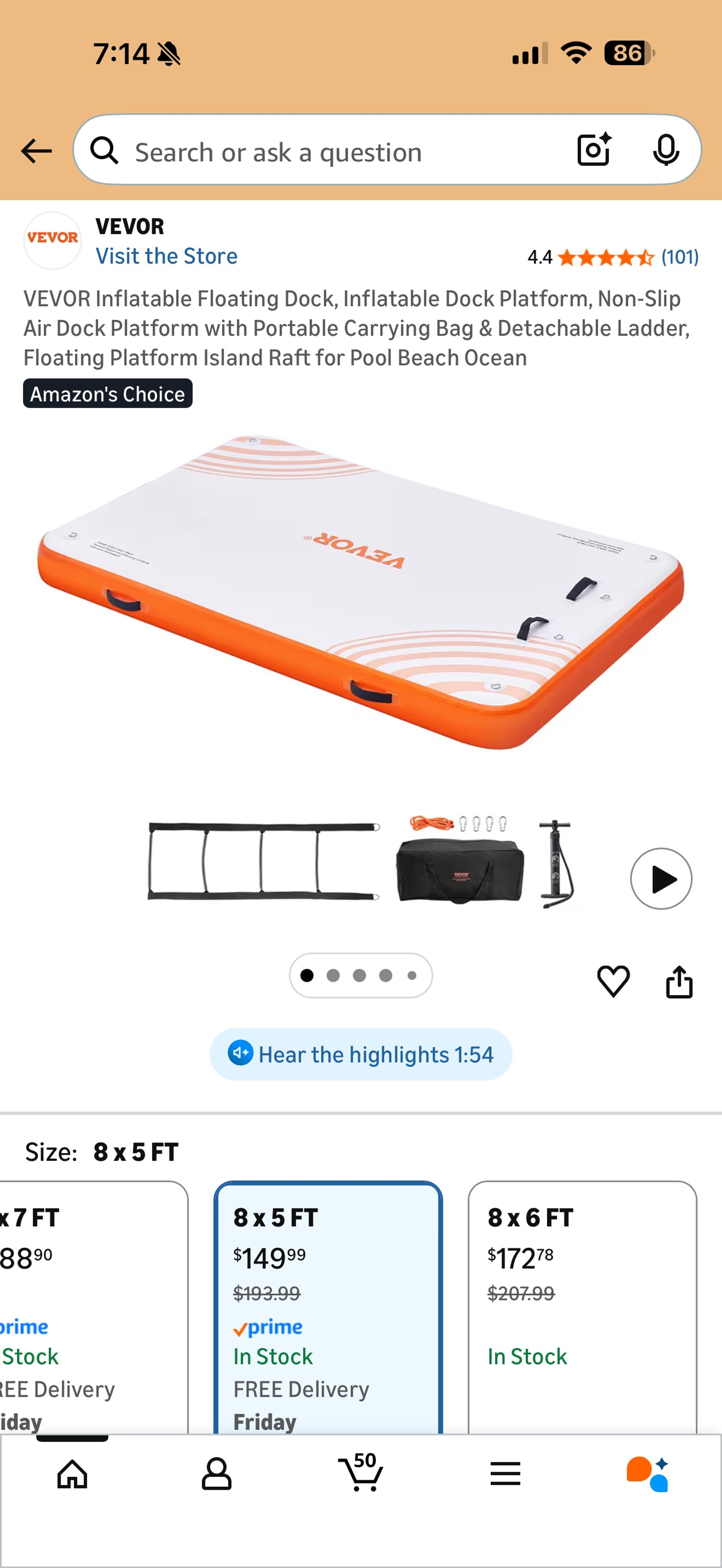 VEVOR Inflatable Floating Dock Platform 8 x 5 FT - Image 2