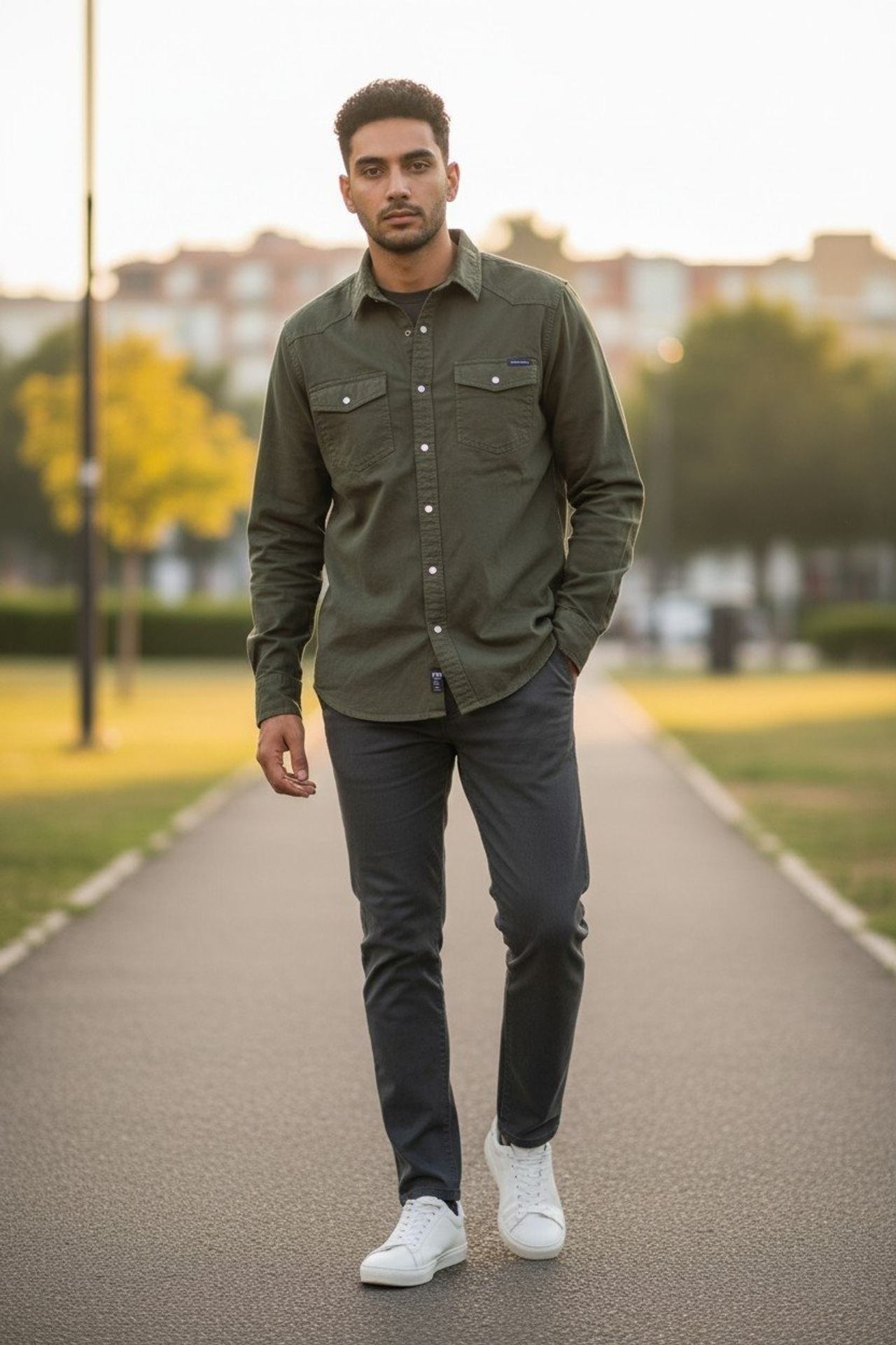 Lucky Brand Men's Olive Western Snap Shirt
