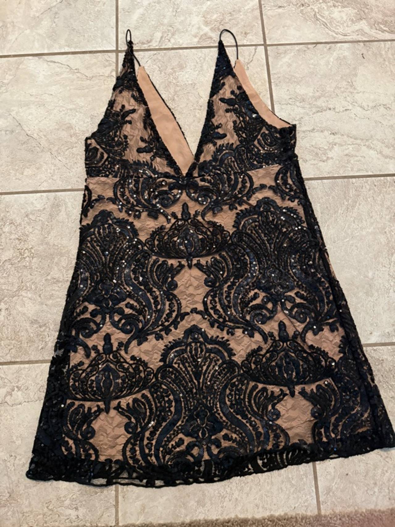Free People Night Shimmers Mini Dress Black Lace- Size M.