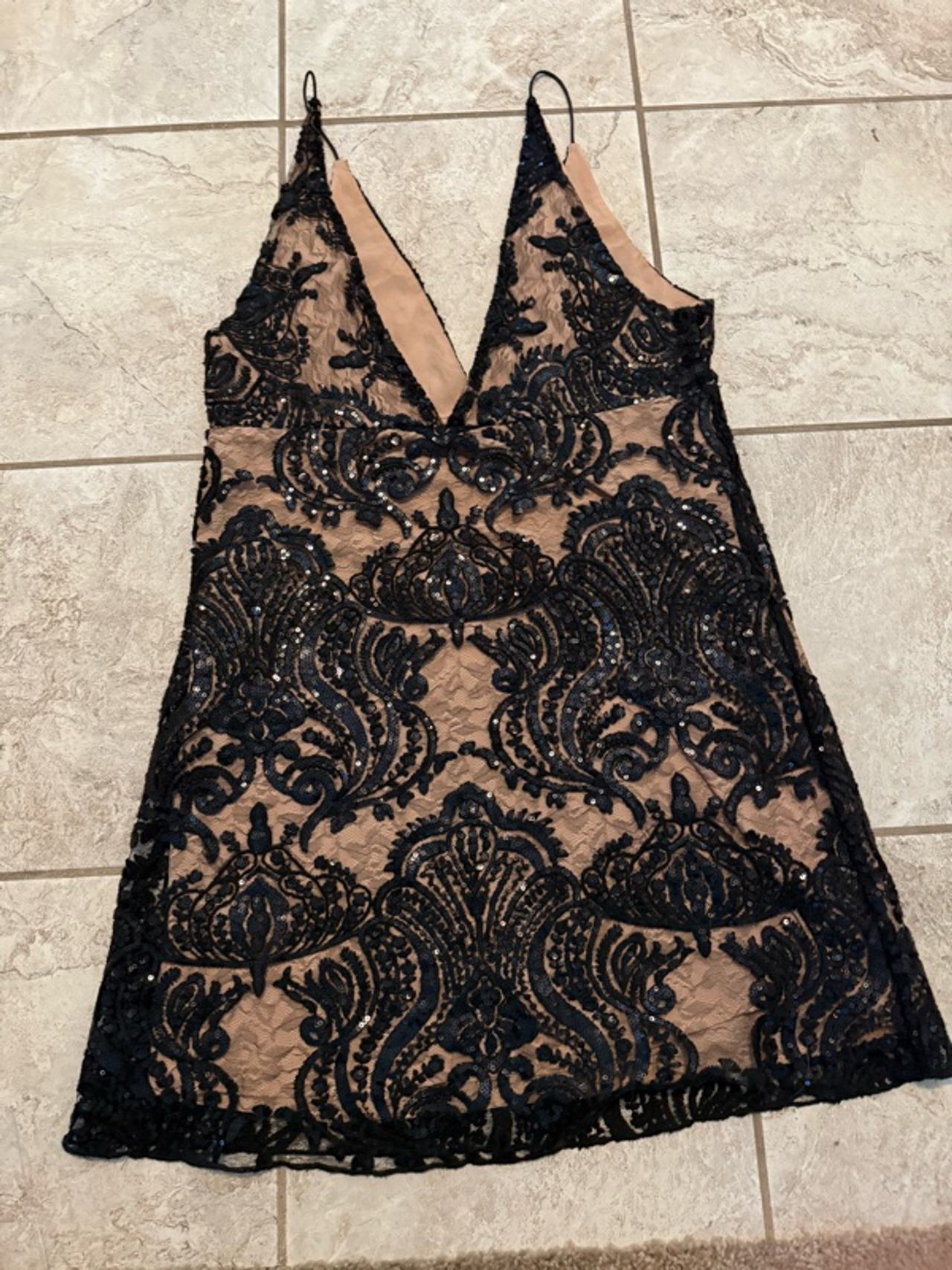 Free People Night Shimmers Mini Dress Black Lace- Size M.