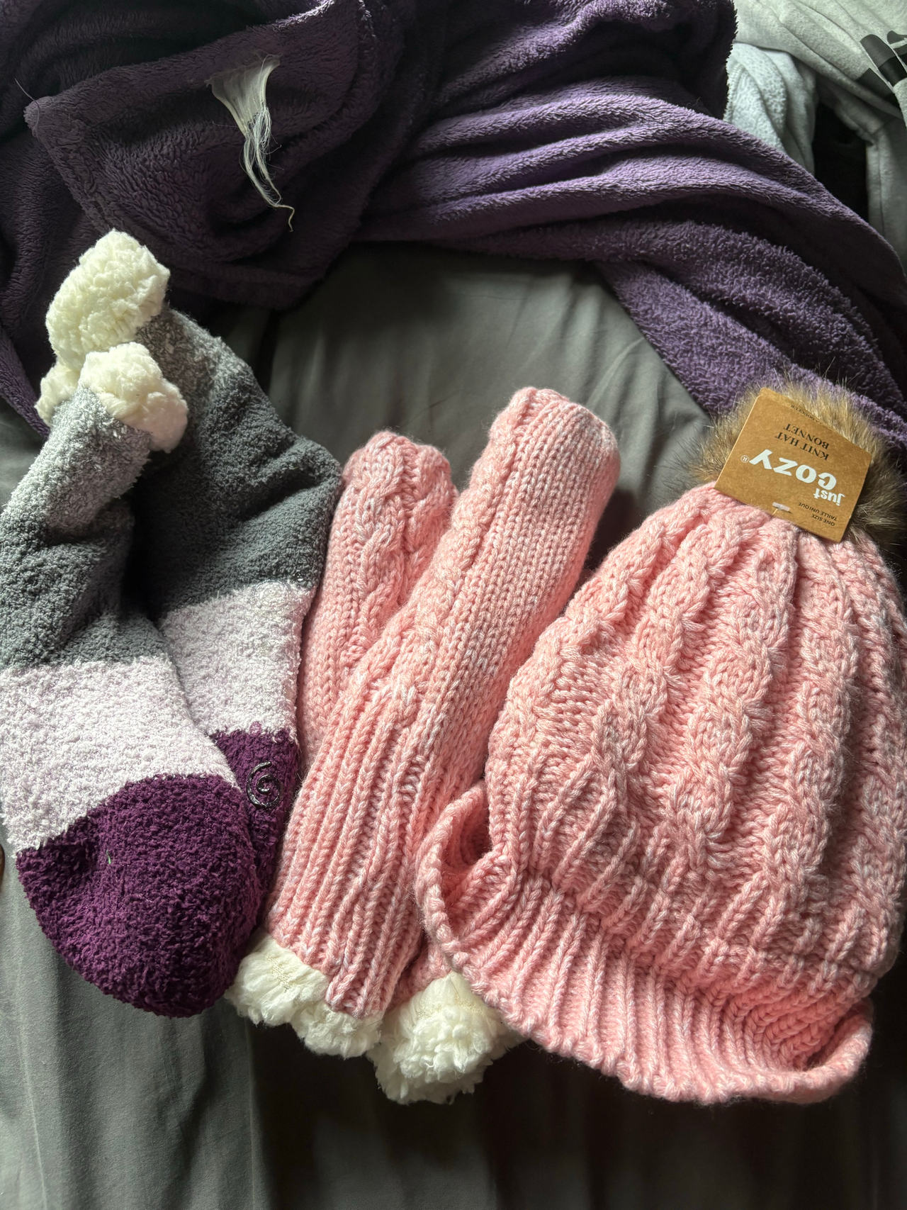 Just Cozy Pink Cable Knit Beanie and Mittens Set