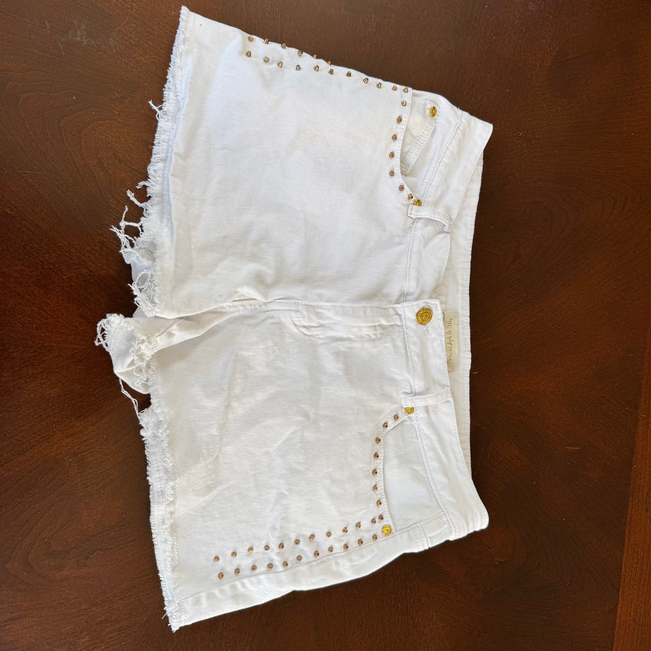 White Denim Studded Cutoff Shorts Nicky Minaj 