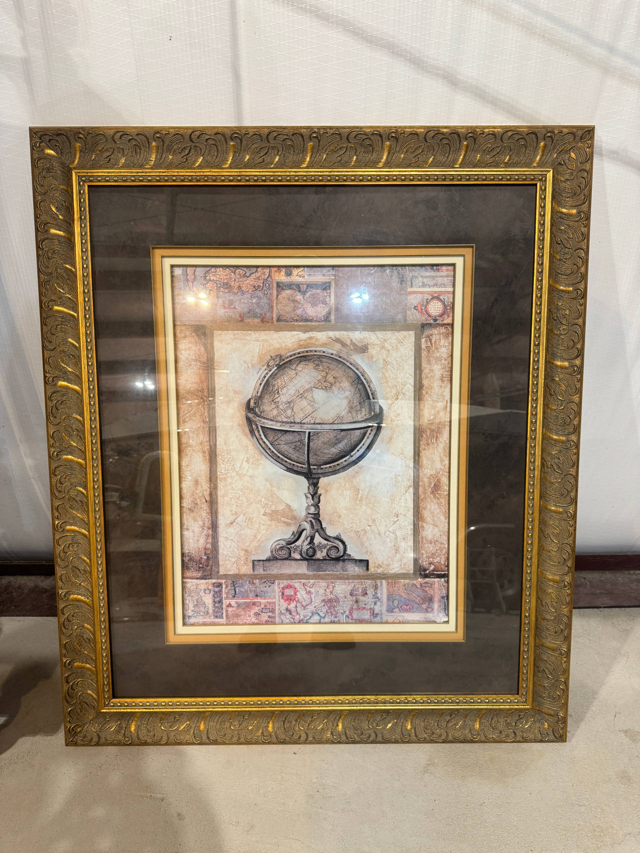 Large Ornate Framed Vintage Globe Wall Art