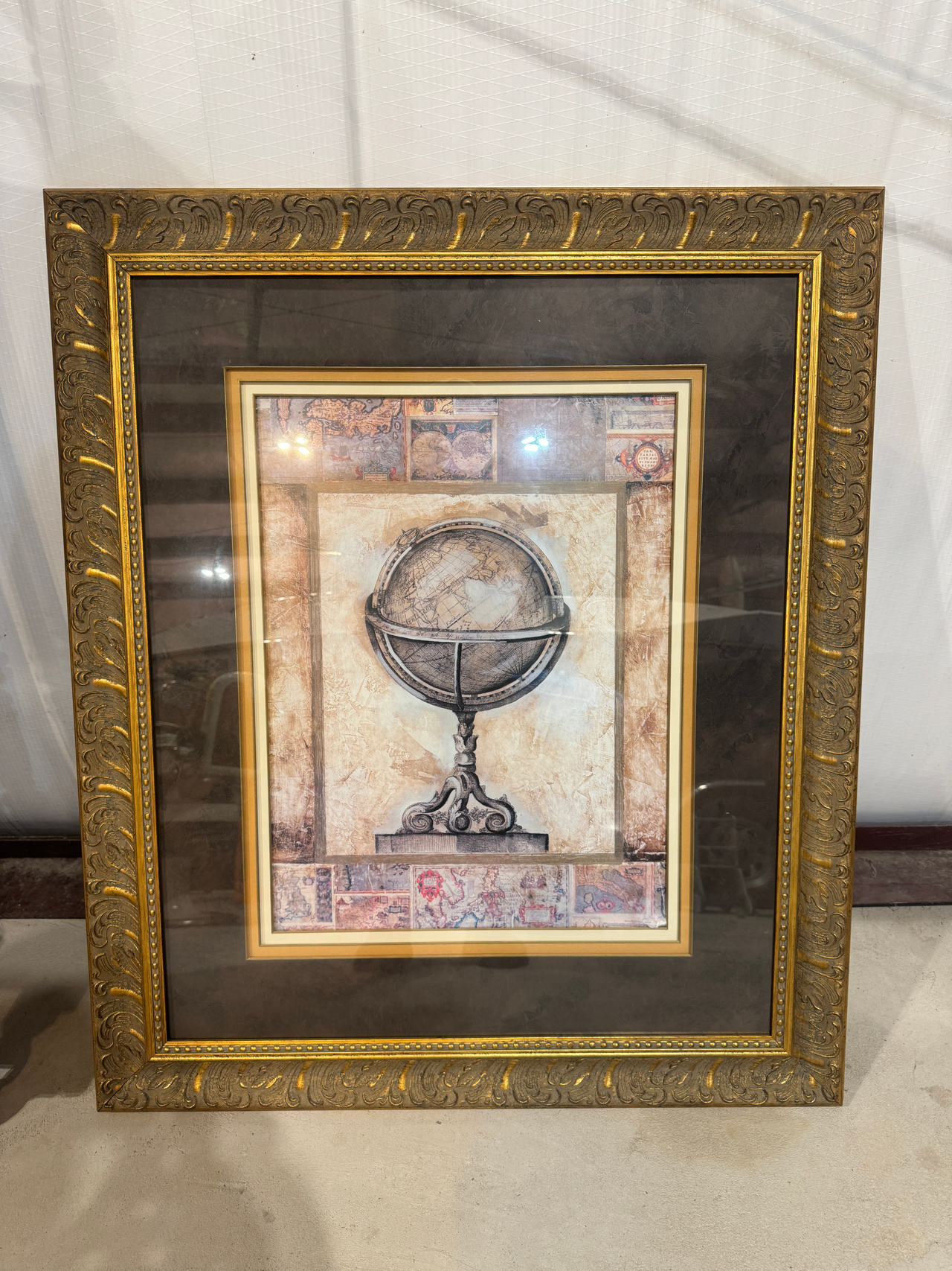 Large Ornate Framed Vintage Globe Wall Art
