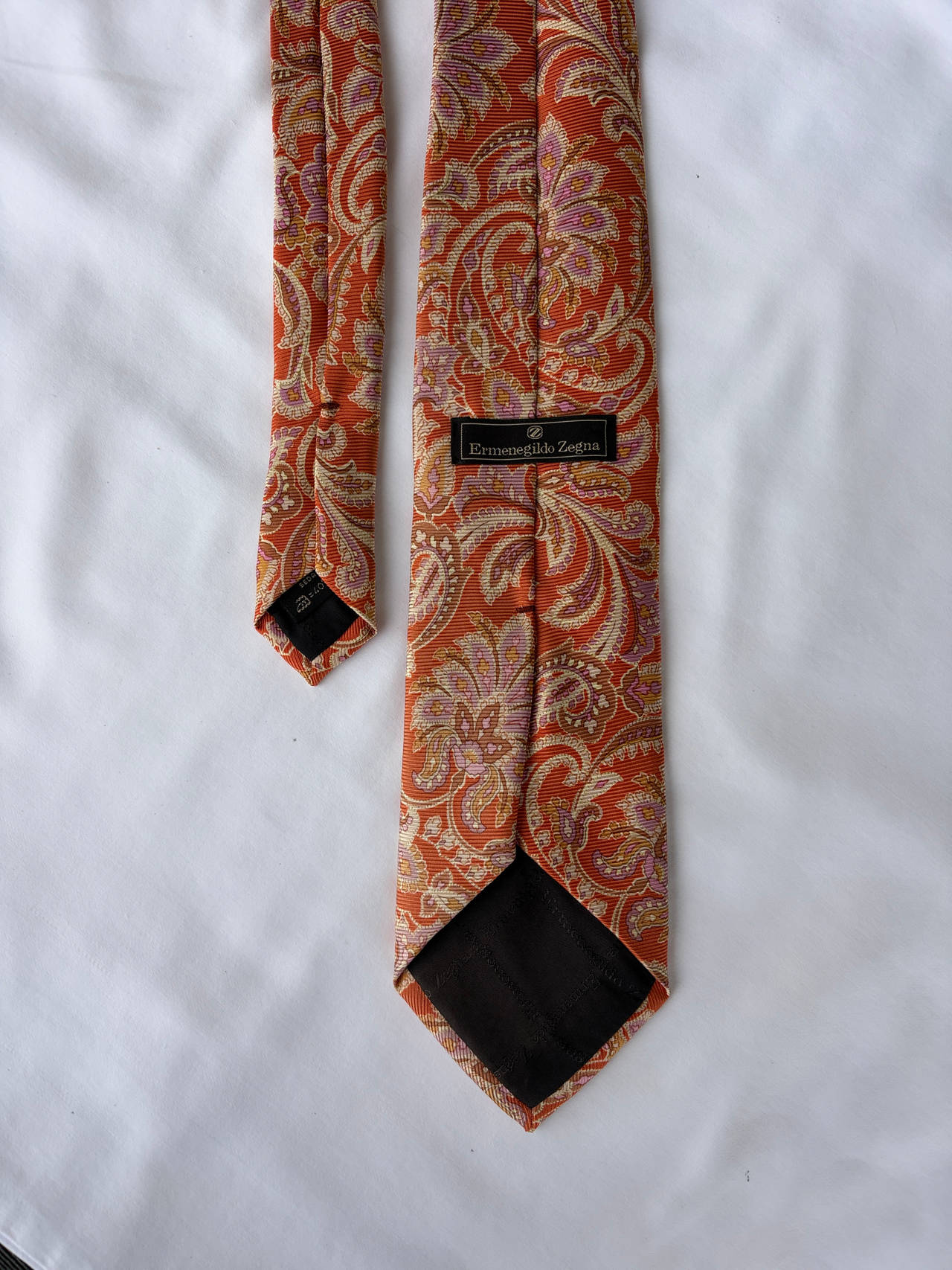 Ermenegildo Zegna Orange Paisley Silk Tie
