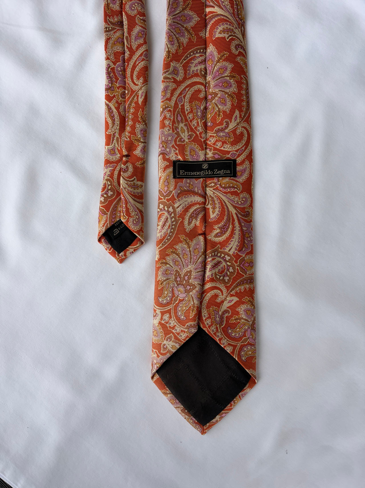 Ermenegildo Zegna Orange Paisley Silk Tie
