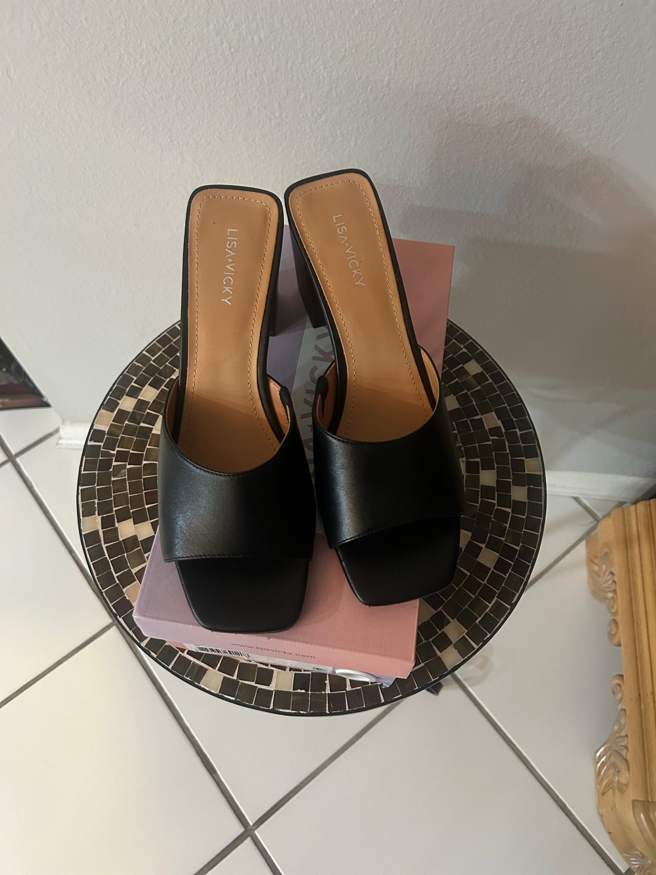 LISAVICKY Black Leather Mules