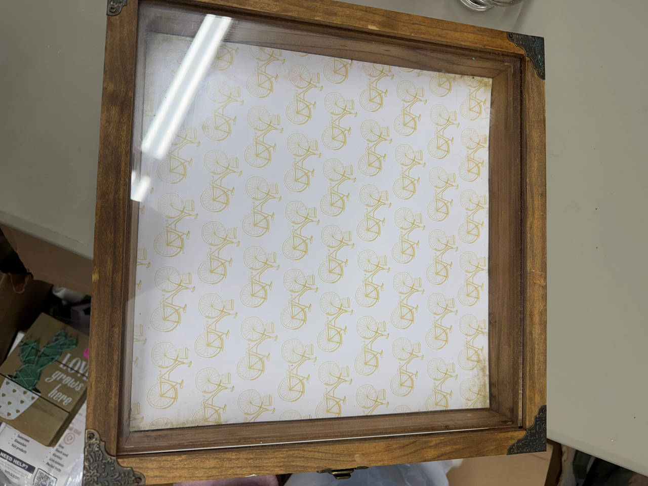 Wooden Shadow Box Display Case with Metal Corners