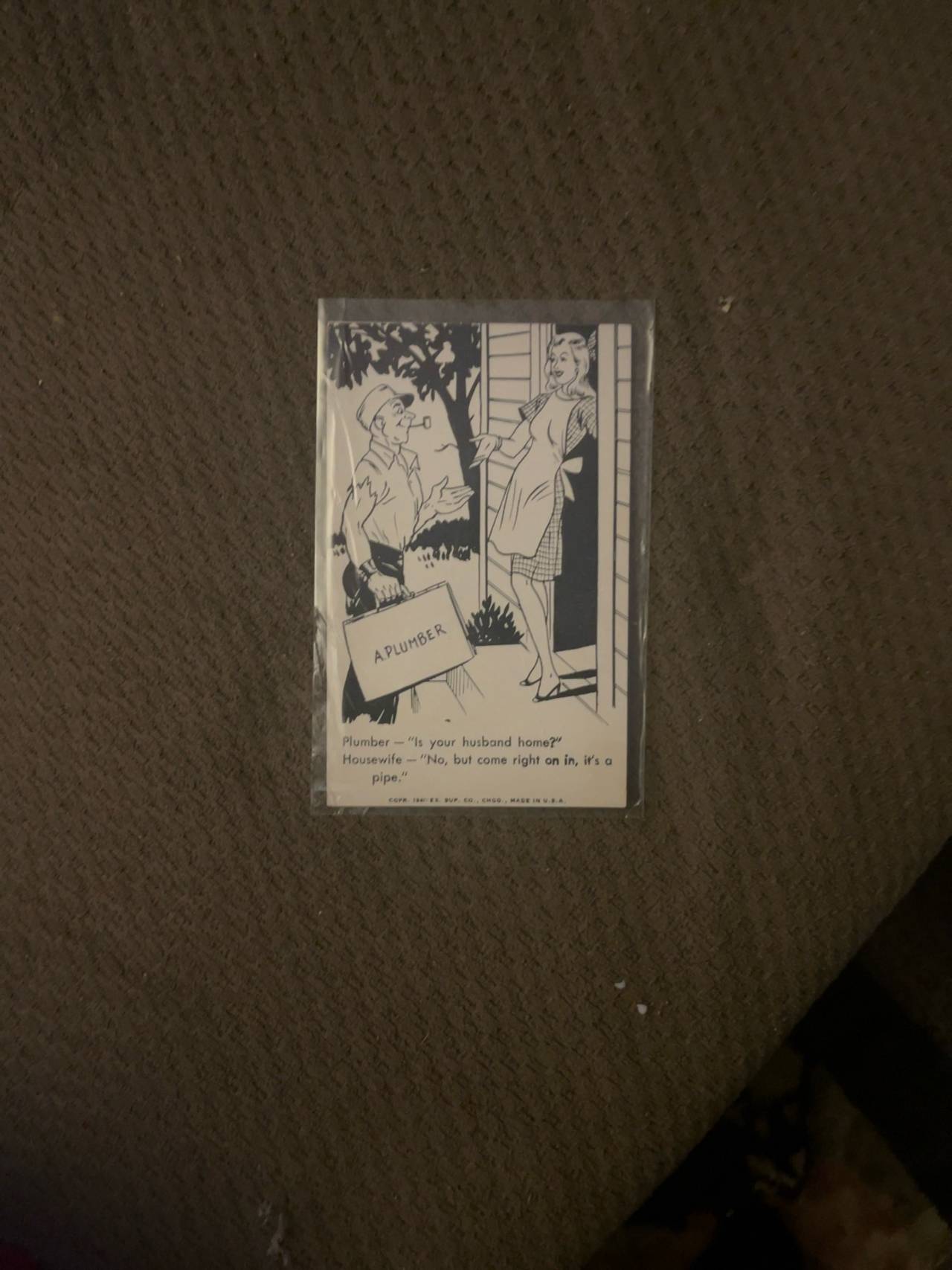 Vintage Plumber Housewife Comic Vending Card