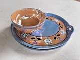 Vintage Japanese Lusterware Tea Cup and Snack Plate Set (4) sparrows and flowers - Image 7