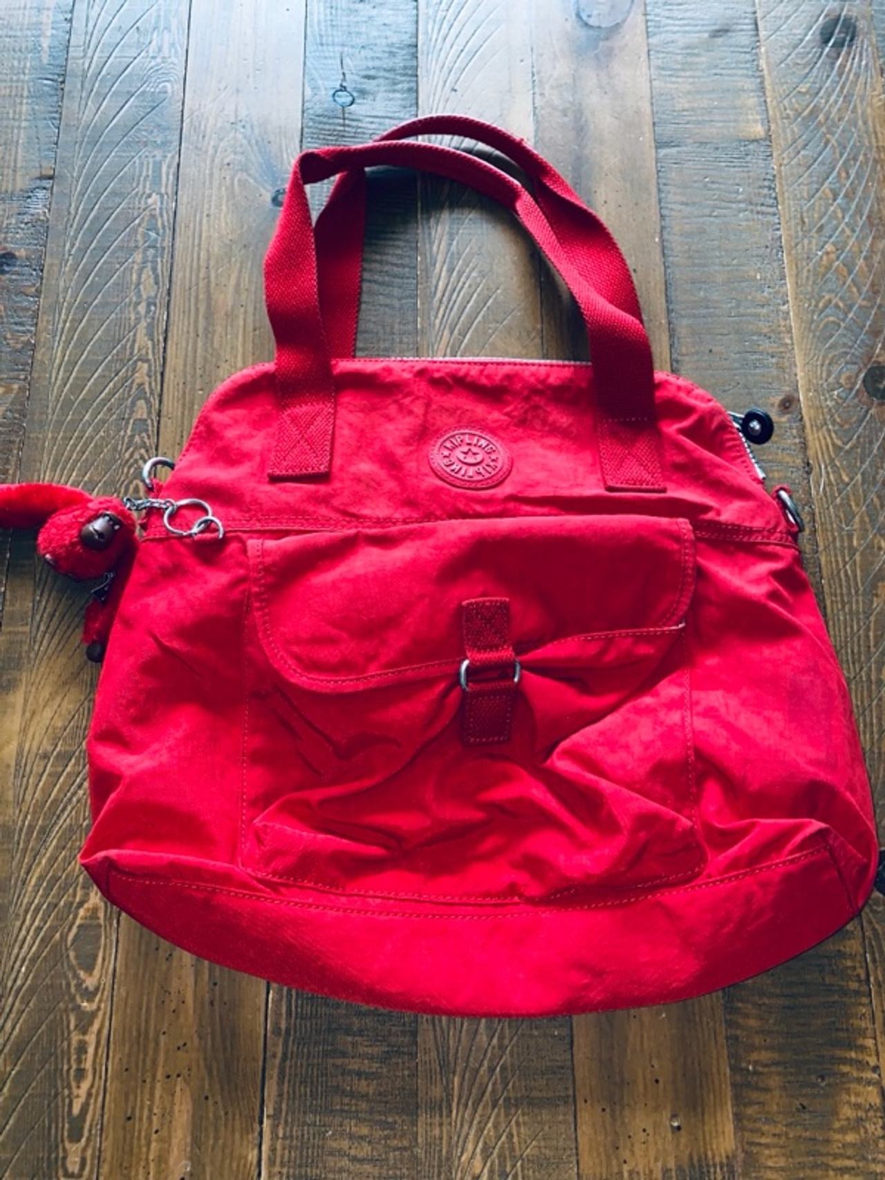 Kipling Pahneiro Crossbody Bag Handbag with Ape Red Canvas 