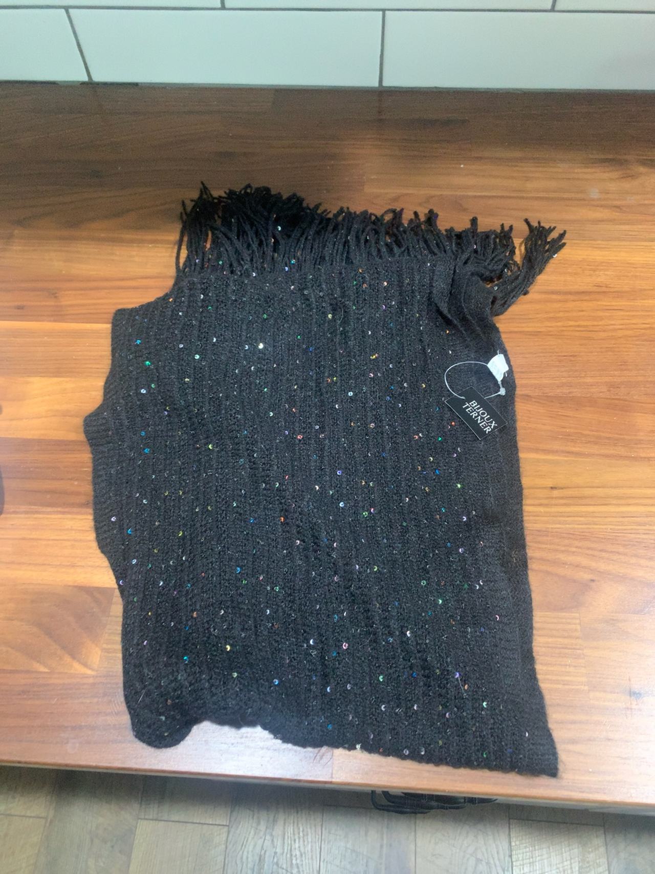 Bijoux Terner Knit Fringe Scarf Black
