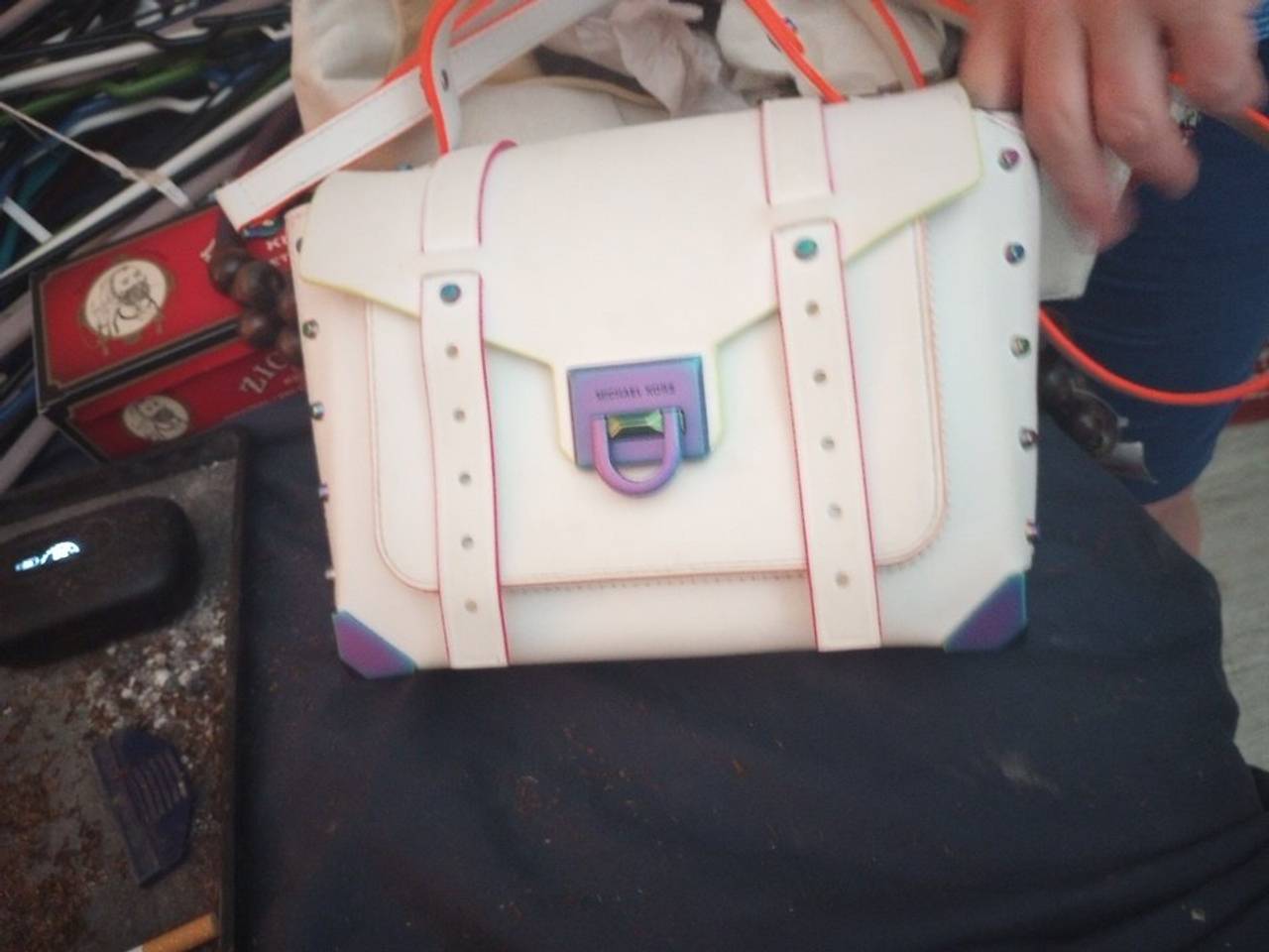 Michael Kors Manhattan Small Messenger Bag White Neon Iridescent