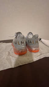 Balmain B-Bold Low-Top Knit Sneakers Grey Orange - Image 3