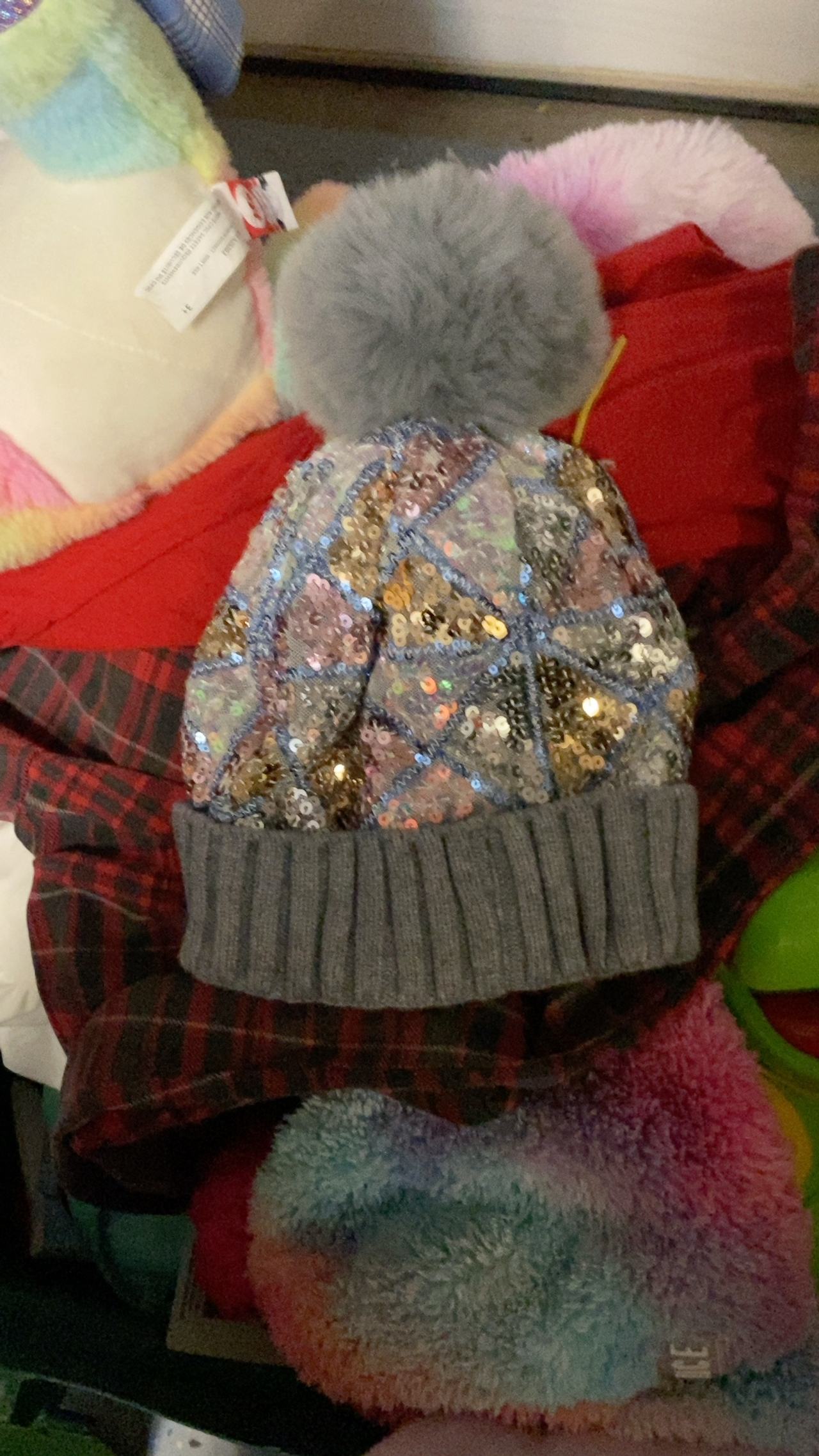 BOLLEY JOSS Women's Glitter Sequin Beanie Hat Grey