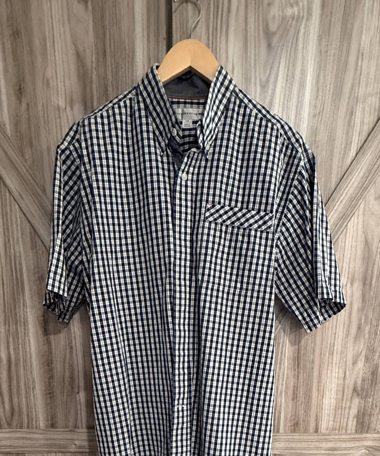 Cutter & Buck Men's Short Sleeve Gingham Shirt size large blue grey white