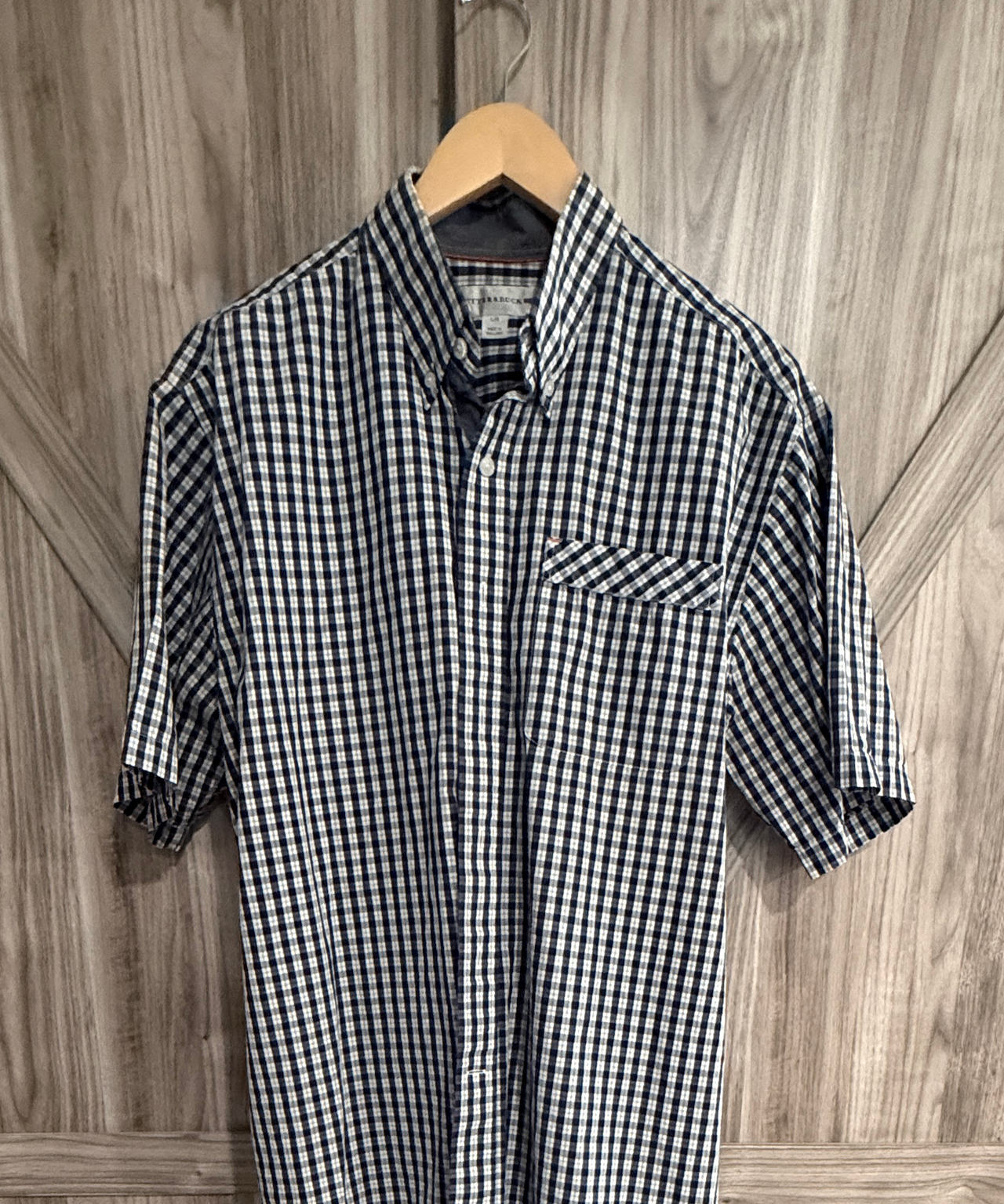 Cutter & Buck Men's Short Sleeve Gingham Shirt size large blue grey white
