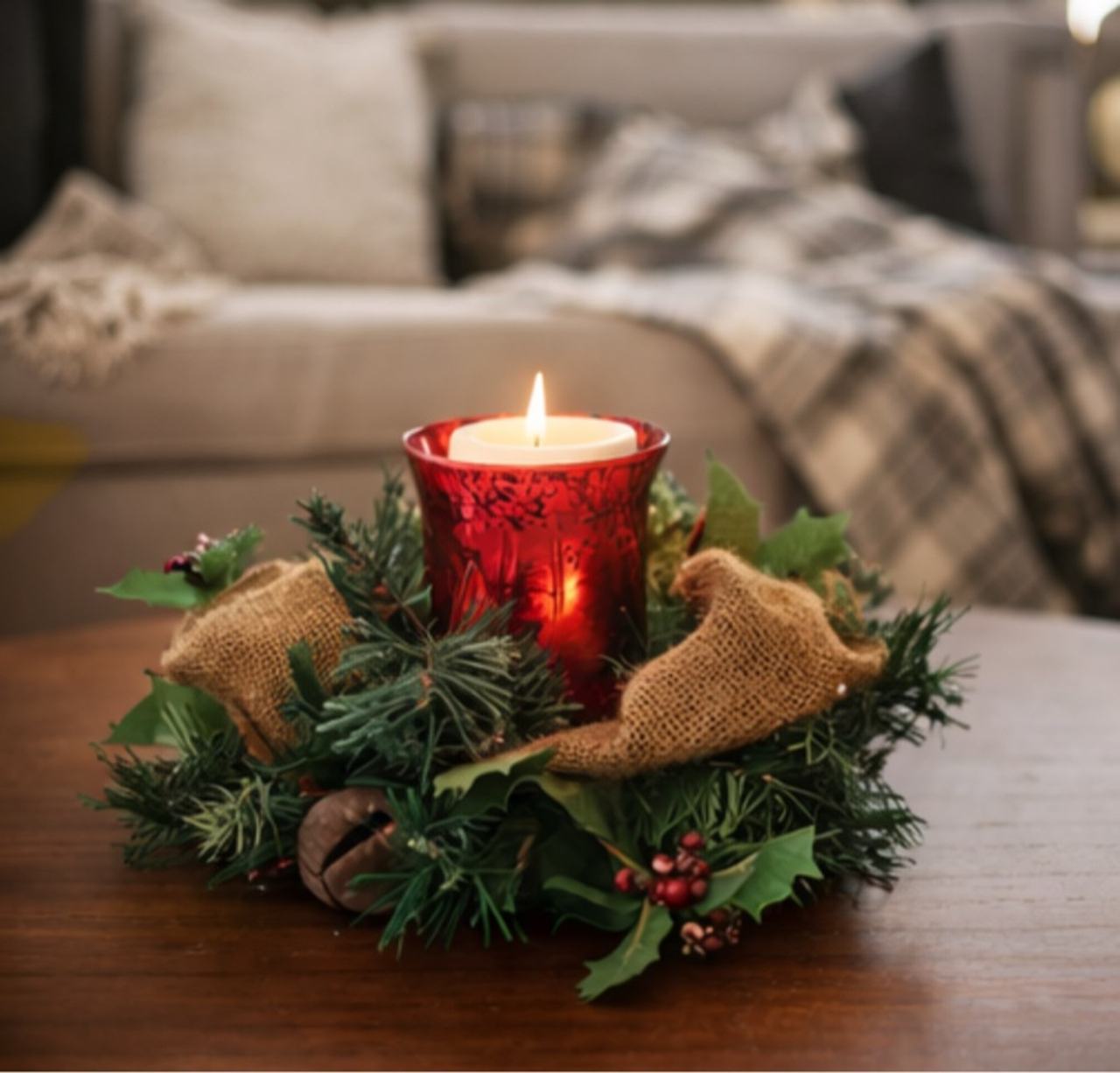 Christmas Candle Ring with Red Berries