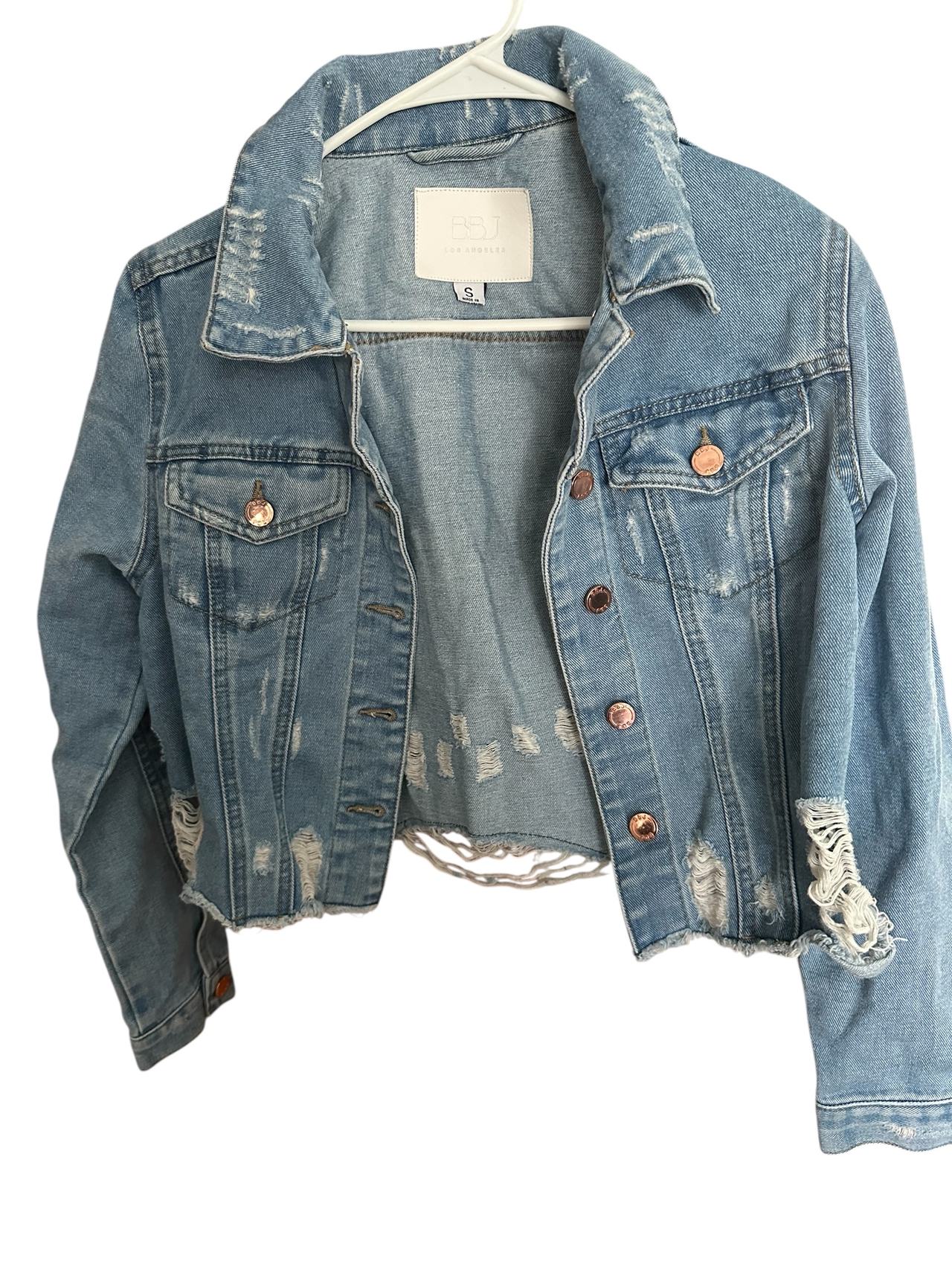BBJ Los Angeles Distressed Cropped Denim Jacket