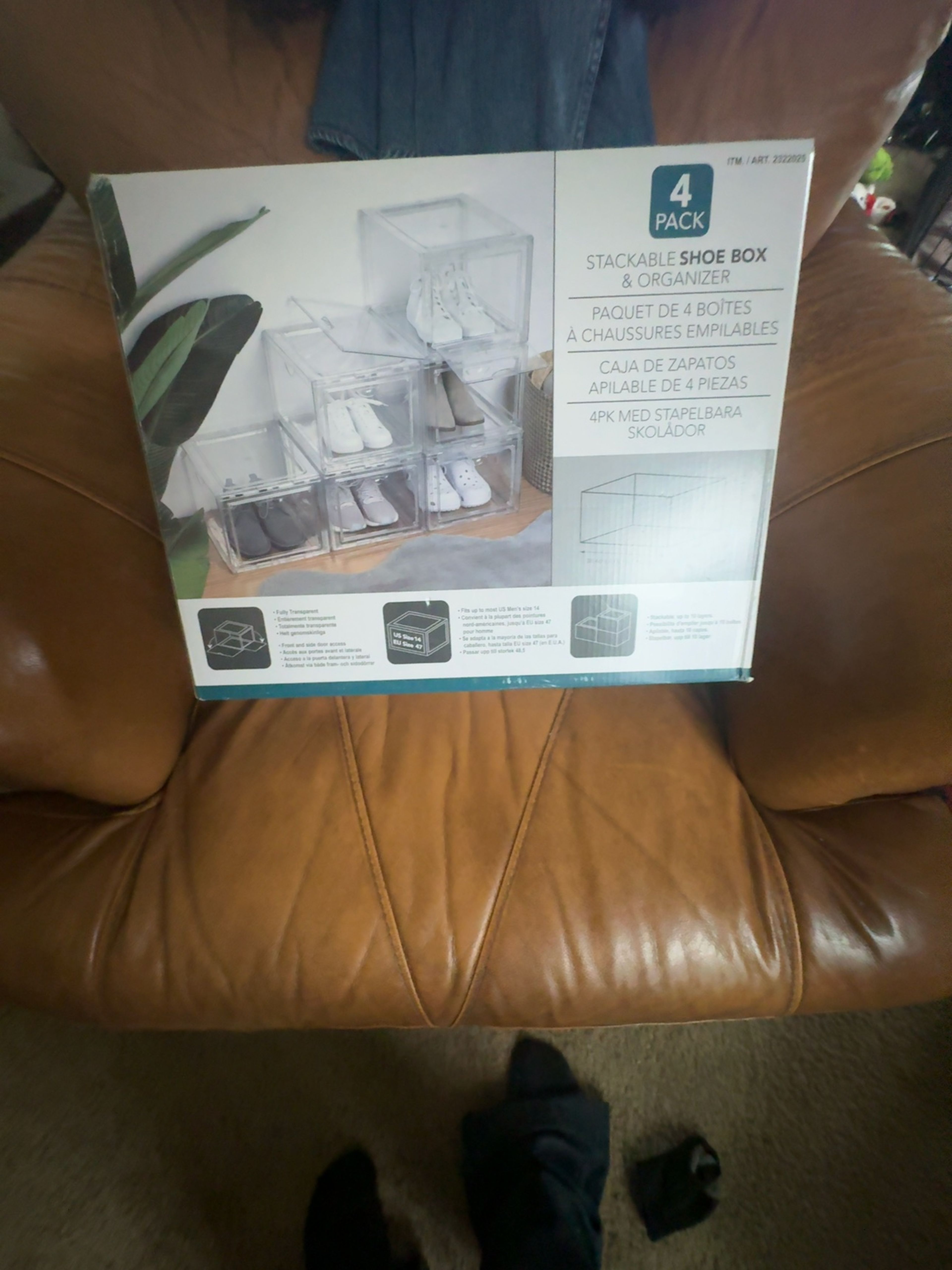 Stackable Clear Shoe Box Organizer 4-pack